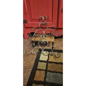 Vintage Set of 2 Cast Iron 3 Candle Holder Sconce Wall Hanging Gold Burnishd EUC